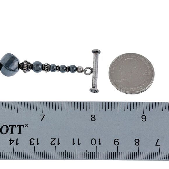 Graduated Hematite Beaded Toggle Bracelet | Vintage Sterling Silver 925 | 8" - Picture 4 of 4
